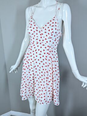Express Heart Print Mini Dress Open Back Slip Dress Size 2 Y2K Summer Flowy